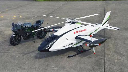 Kawasaki probó un helicóptero que utiliza el motor de la Ninja H2R