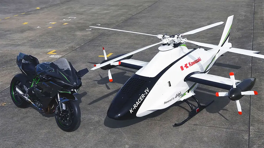 Kawasaki probó un helicóptero que utiliza el motor de la Ninja H2R